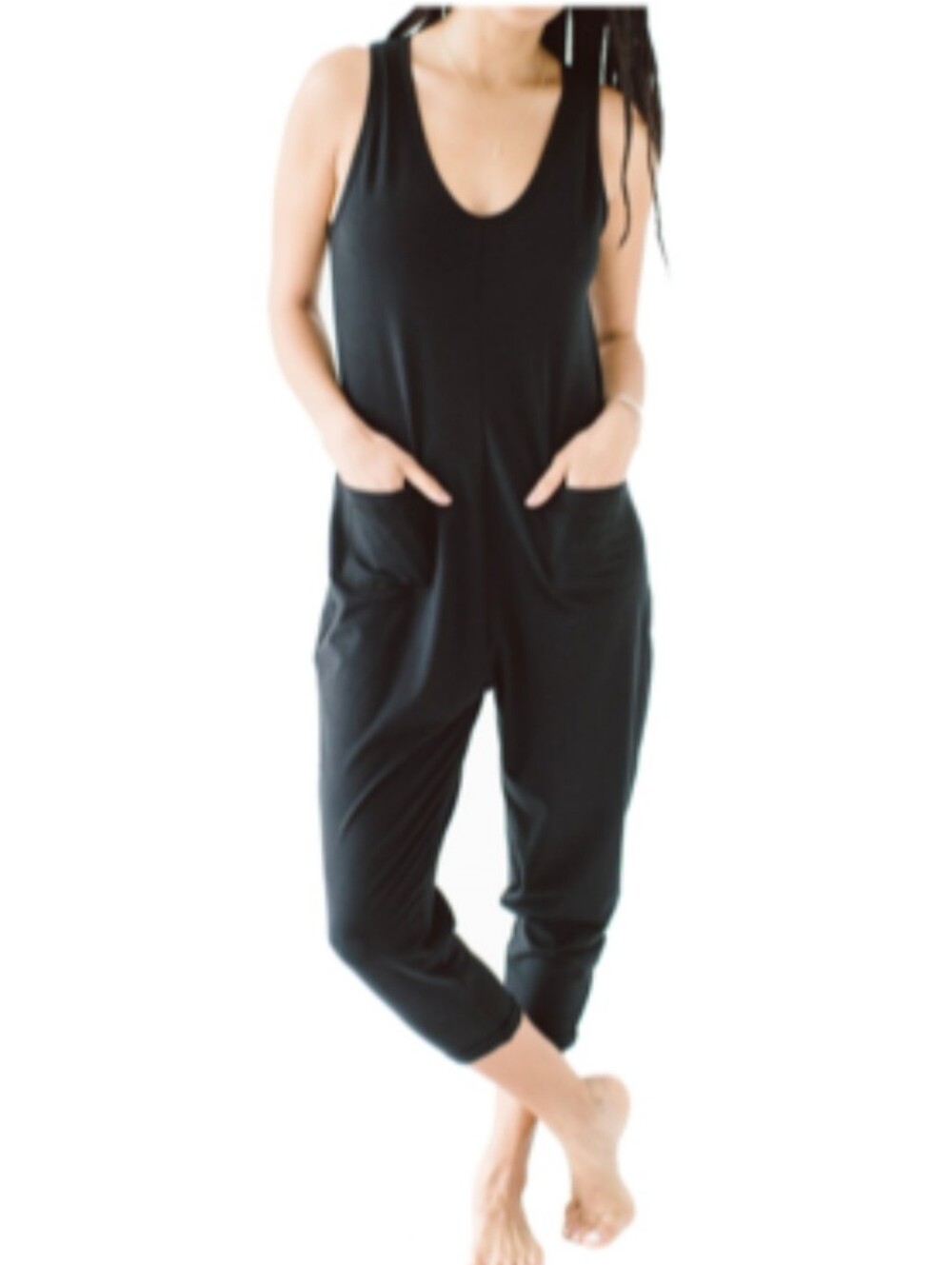 Amash + Tee The Saturday Romper Black Sleeveless Relaxed Jumpsuit